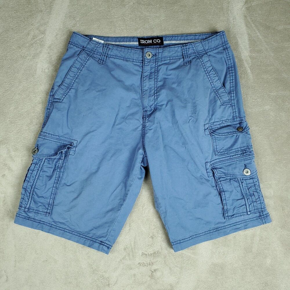 Iron Co Cargo Shorts Mens 32 Blue Cotton Spandex Stretch Pockets